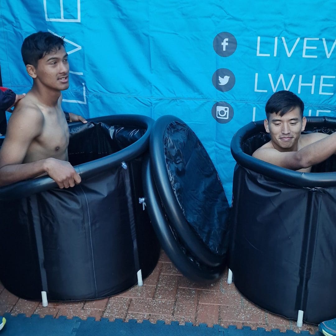 ice bath recovery pods being used in the recovery hub