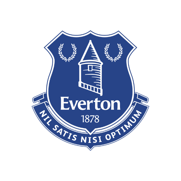 Everton Football Club crest: blue shield with a central tower, laurel wreaths, and the motto 'Nil Satis Nisi Optimum'.