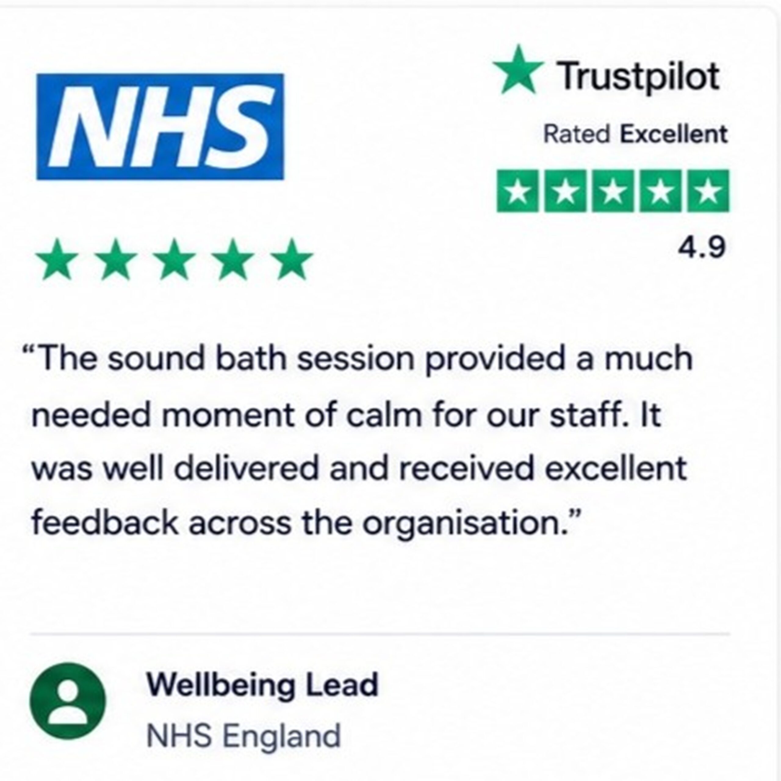 NHS logo with Trustpilot rating and five green stars, plus ‘Wellbeing Lead’ and ‘NHS England’ text (header image).